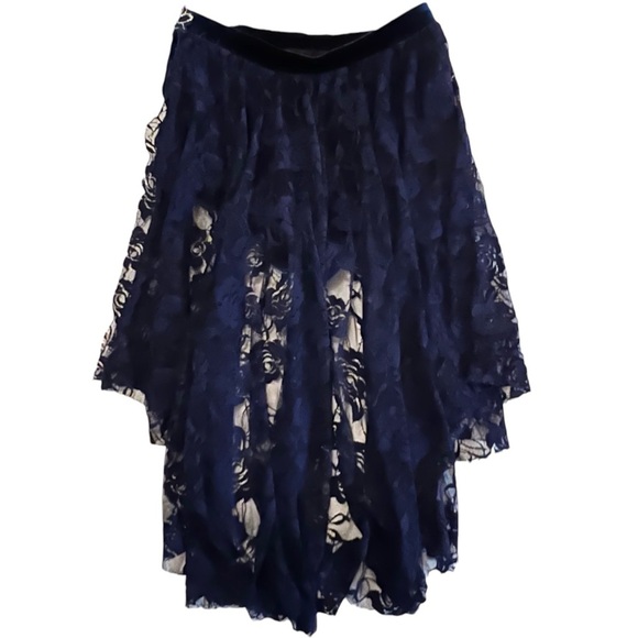 10th House small adult 2 piece dance set navy red lace Applique recital - Picture 7 of 16